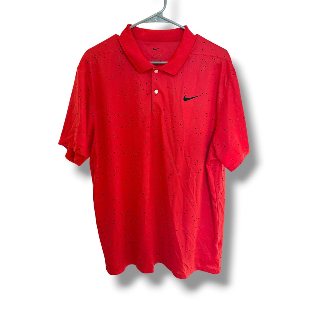 Nike Golf Polo Mens XL Red Dri-FIT Geometric Triangle Print Performance Shirt